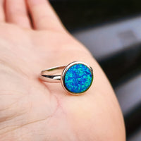 (T) Solid 925 Sterling Silver & 13mm Created Opal Round Solitaire Ring