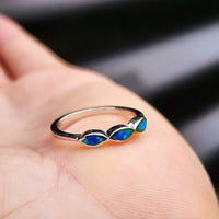 (O) Solid 925 Sterling Silver & Created Opal 3mm 3 Setting Band Ring