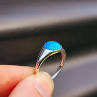 (T) Solid 925 Sterling Silver & Created Opal Round Solitaire Ring