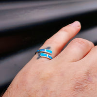 (O) Solid 925 Sterling Silver & Created Opal Split Shank Ring