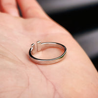 (Adjustable) Solid 925 Sterling Silver & Created Opal T Bar Band Ring