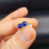 Natural Blue Kyanite & Solid 925 Sterling Silver Round Stud Earrings