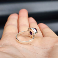 (R) Solid Sterling Silver & Natural Amethyst Round Handmade Solitaire Ring
