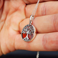 100% Solid Sterling Silver & Natural Amber Handmade Tree of Life Pendant Necklace