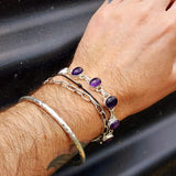 Solid 925 Sterling Silver & Natural Amethyst Handmade Chain Bracelet