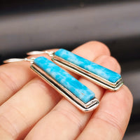 Solid Sterling Silver & Natural Blue Larimar Handmade Hanging Hook Earrings
