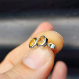 Natural Citrine & Solid Silver Hexagon Stud Earrings