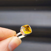 (R) Solid Sterling Silver & Natural Citrine Stone Handmade Square Solitaire Ring