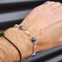 Solid Sterling Silver & Natural Lapis Lazuli Plus Quartz Handmade Chain Bracelet
