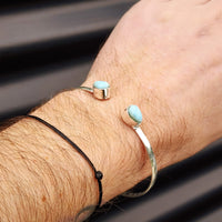 Solid Sterling Silver & Natural Larimar Handmade Bangle Bracelet