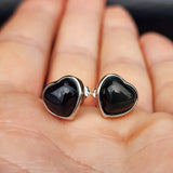 Natural Obsidian & Solid Silver Heart Stud Earrings