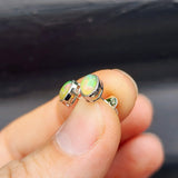 Natural Opal & Solid Silver Oval Stud Earrings