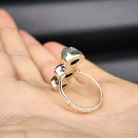 (Q) Solid Sterling Silver & Raw Mixed Gemstone Rustic Handmade Ring
