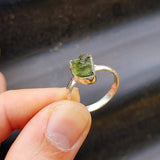 (T) Solid 925 Sterling Silver & Natural Raw Moldavite Handmade Irregular Ring