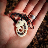 Taniwha Koru Bone Carving Pendant Necklace - NZ Maori Inspired