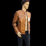 The Camel - Mens REAL Genuine Leather Jacket - Tan Classic Cut