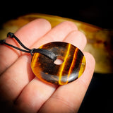 30mm Natural Tigers Eye Donut Pendant Necklace
