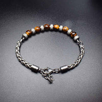 Tigers Eye & Stainless Steel Wheat Chain Bracelet