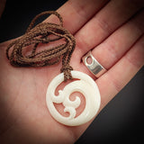 Triple Koru Bone Carving Pendant Necklace