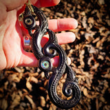 XL Double Manaia Black Bone Carving Pendant Necklace - NZ Maori Inspired