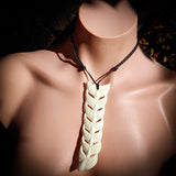 XL Natural Maori Bone Carving Pendant Necklace - Whale Tails