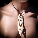 XXL Natural Carved Maori Bone Carving Pendant Necklace - Manaia
