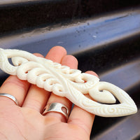 XL Natural Maori Bone Carving Pendant Necklace - Family of Korus