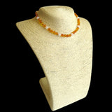 Amber Teething Necklace - Polished Honey & White Quartz