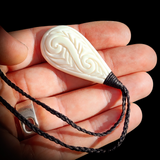 Natural Carved Maori Bone Carving Pendant Necklace - Carved Patu With Binding