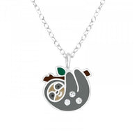Childrens 925 Solid Sterling Silver & CZ Sloth Necklace