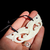 Natural Maori Bone Carving Pendant Necklace - Pekapeka Plate Pendant