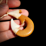 Natural Maori Bone Carving Pendant Necklace - Hook Wood & Bone