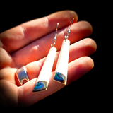 Natural Carved Maori Bone Carving Earrings - Rectangle Drops With Paua Bottoms