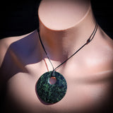 NZ Greenstone Pounamu Disk Pendant Necklace (N419)