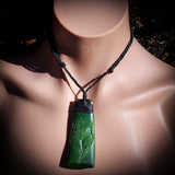 NZ Greenstone / Pounamu Taniwha Etched Toki Pendant Necklace (N711)