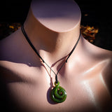 NZ Greenstone Pounamu Twist Koru Pendant Necklace (N824)