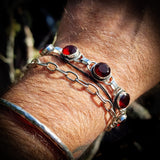 Solid Sterling Silver & Natural Garnet Handmade Chain Bracelet