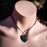 NZ Greenstone Pounamu Heart Pendant Necklace (N945)