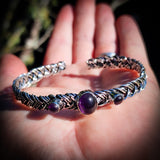 Solid 925 Sterling Silver & Natural Amethyst Handmade Cuff Bracelet