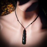 NZ Greenstone / Pounamu Dark Twist Drop Pendant Necklace (N677)