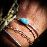 Solid 925 Sterling Silver & Natural Larimar Handmade Cuff Bracelet