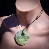 NZ Greenstone Pounamu Disk Pendant Necklace (N415)