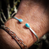 Solid 925 Sterling Silver & Natural Larimar Handmade Bangle Bracelet