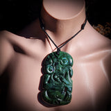 XL NZ Greenstone / Pounamu Tiki Pendant Necklace (N698)