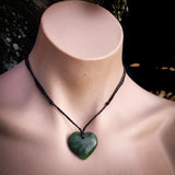 NZ Greenstone Pounamu Heart Pendant Necklace (N877)