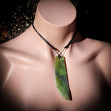 NZ Greenstone Pounamu Large Niho / Tooth Pendant Necklace (N740)