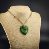 Natural Jade Triple Koru Heart Pendant Necklace (N2256)