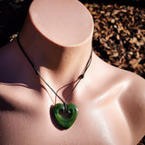 NZ Greenstone Pounamu Double Koru Heart Pendant Necklace (N886)