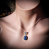 Solid 925 Sterling Silver & Natural Kyanite Oval Pendant Necklace