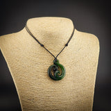 Natural Jade Double Koru Twist Pendant Necklace (N2216)